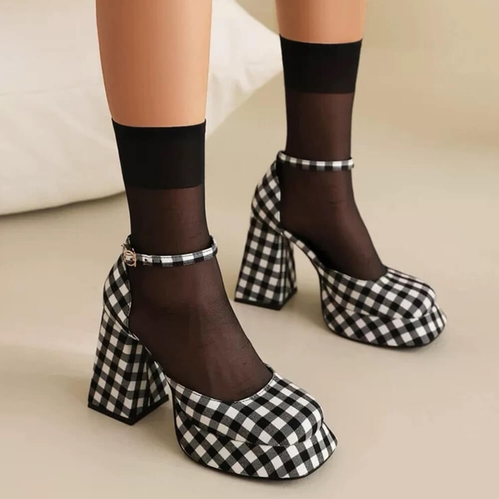 gingham mary jane patform heels boogzel clothing