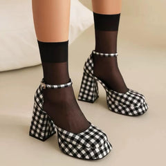 gingham mary jane patform heels boogzel clothing