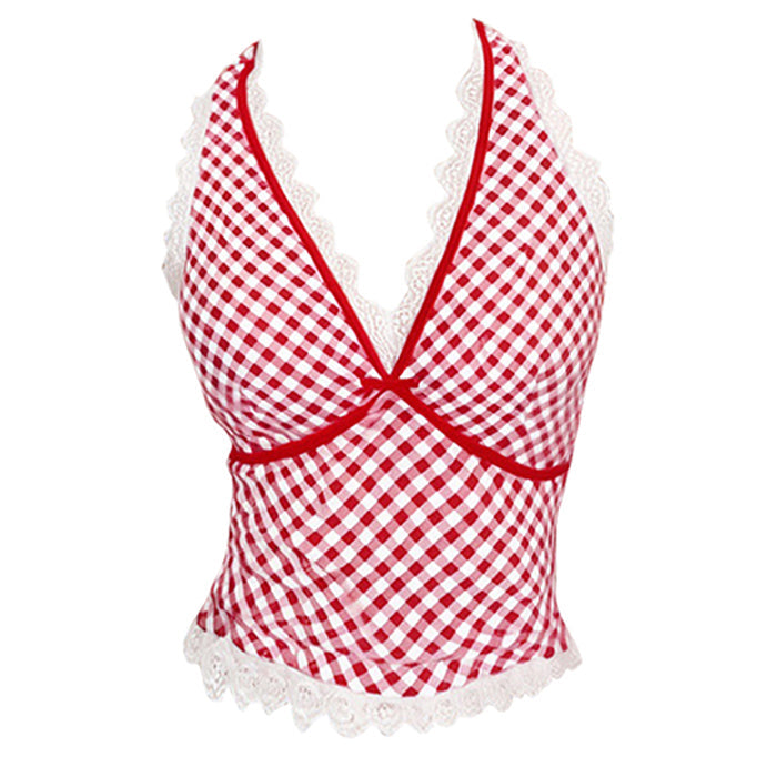 red plaid halter top boogzel clothing