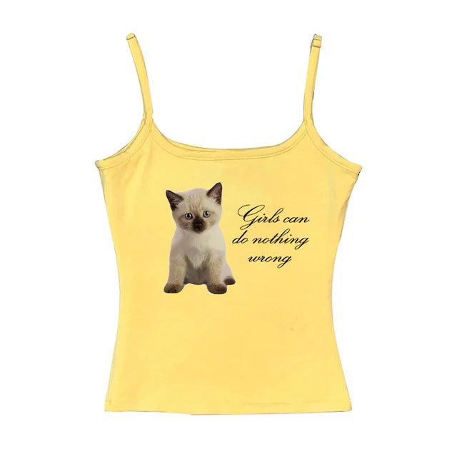 Girls Can Do Nothing Wrong Tank Top - cat print y2k top - y2k clothing - boogzel