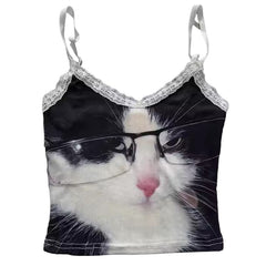 glasses cat print cami top boogzel clothing