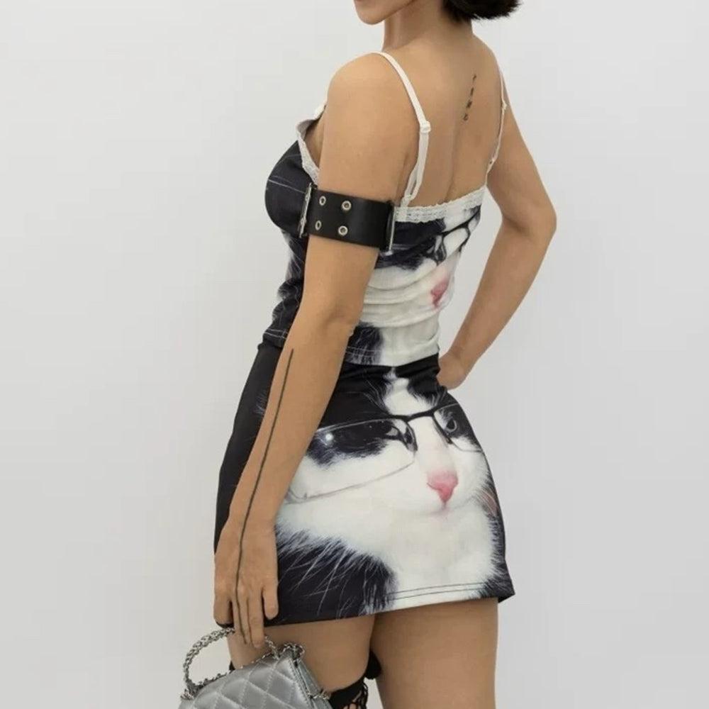glasses cat print micro skirt boogzel clothing