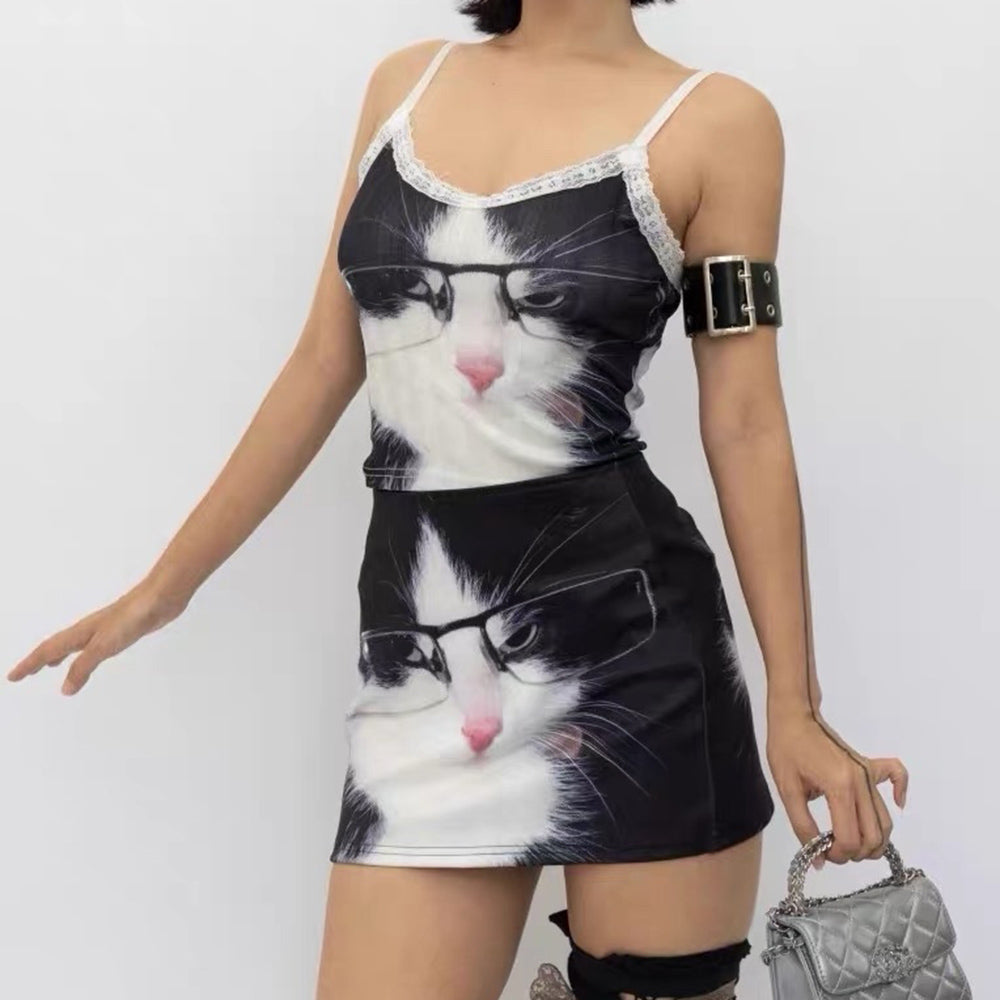 glasses cat print micro skirt boogzel clothing