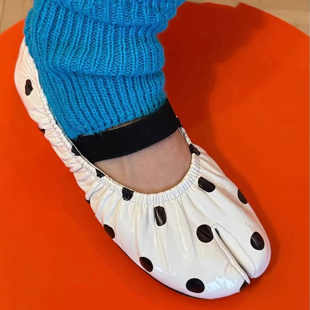 glossy polka dot tabi flats boogzel clothing