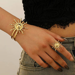gold sun bracelet and ring set boogzel clothing