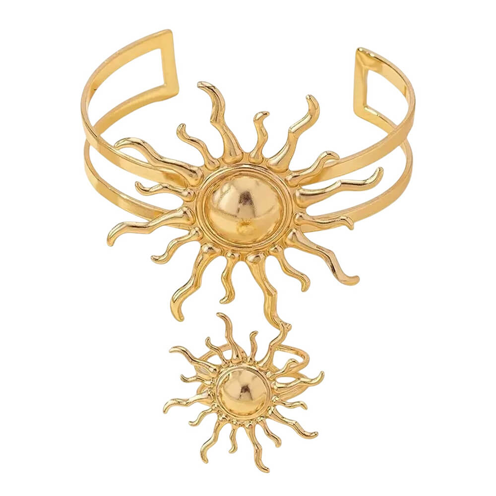 gold sun bracelet and ring set boogzel clothing