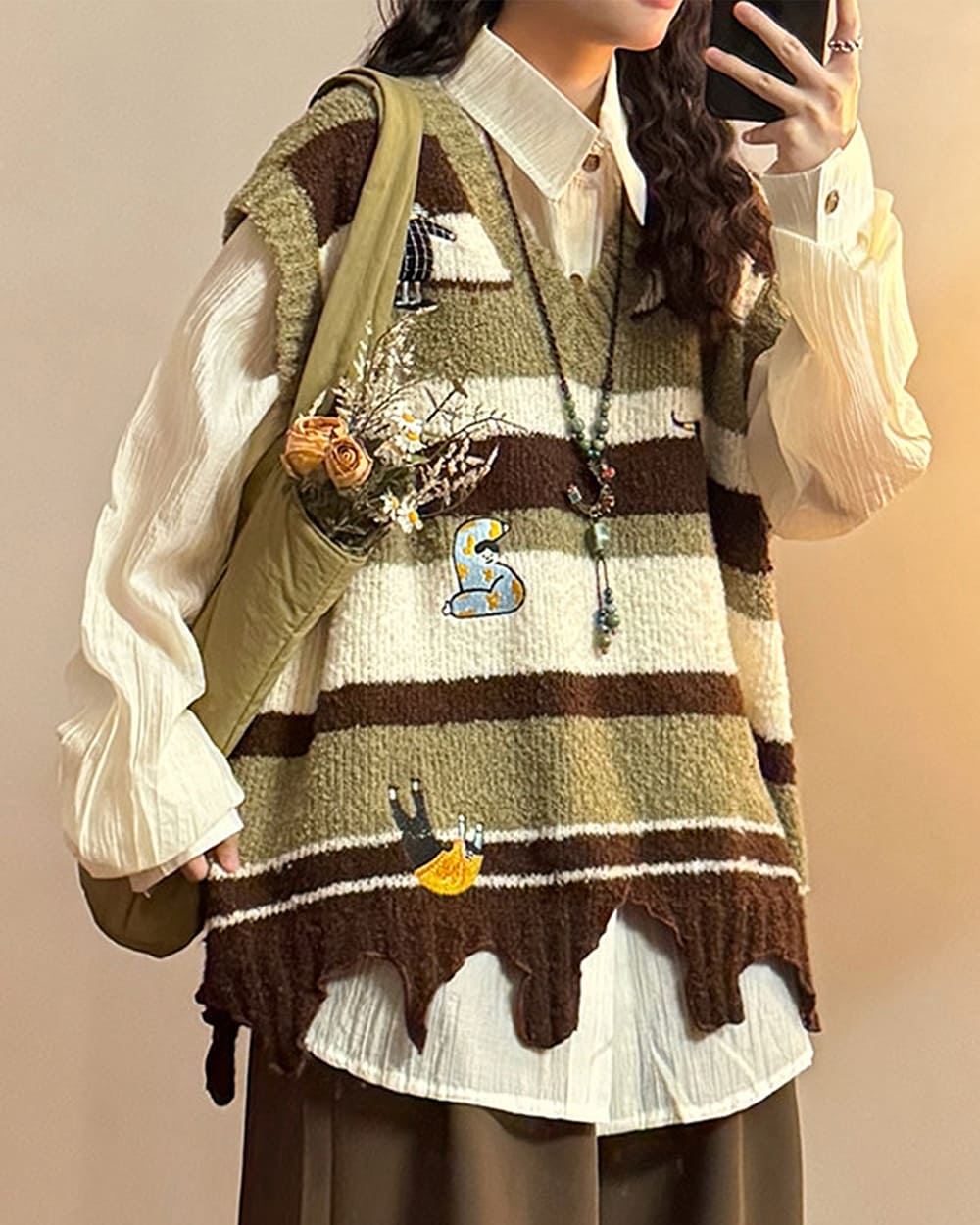 grandma aesthetic striped vest boogzel clothing