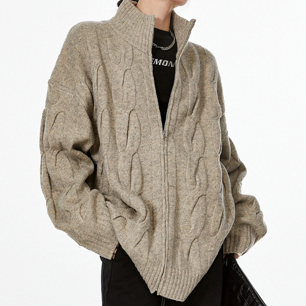 grandpa style cable knit zip jumper boogzel clothing