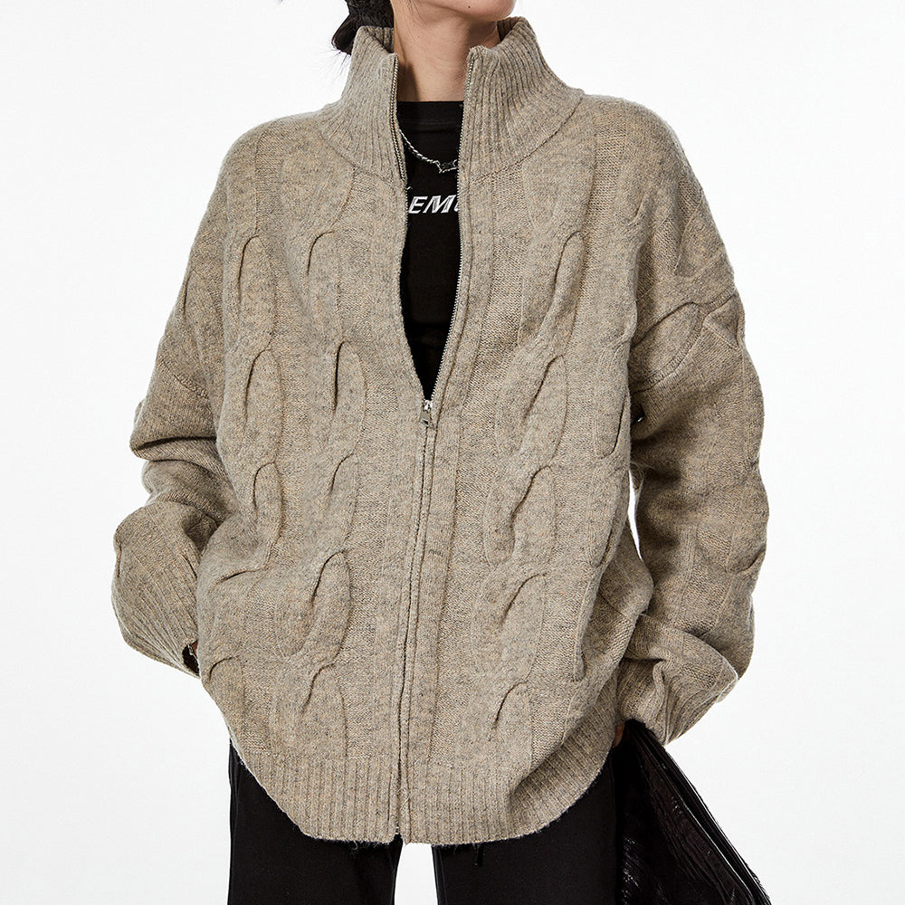 grandpa style cable knit zip jumper boogzel clothing