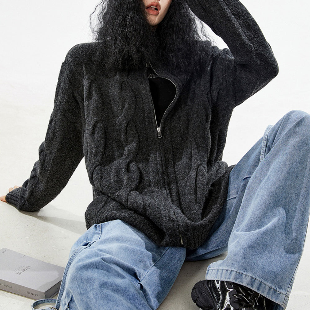 grandpa style cable knit zip jumper boogzel clothing