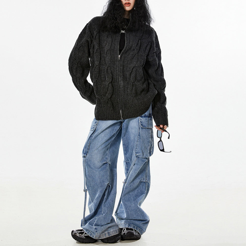 grandpa style cable knit zip jumper boogzel clothing