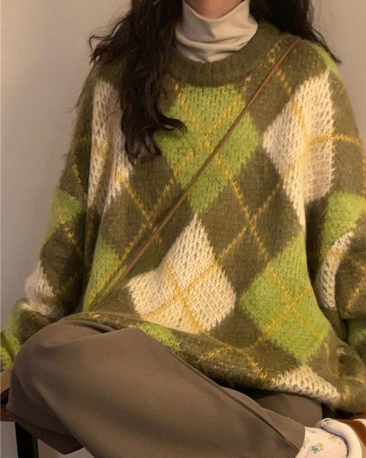 New Student Green Argyle Sweater - Boogzel Clothing
