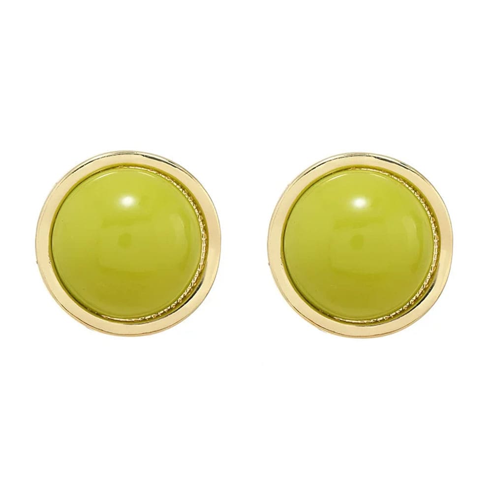 green glossy round stud earrings boogzel clothing