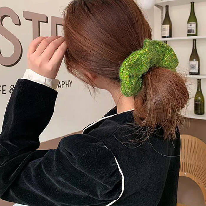 green tweed scrunchie boogzel clothing