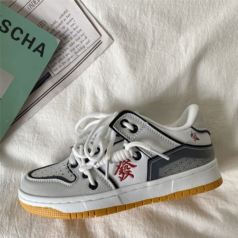 grey Hieroglyph Embroidery Aesthetic Sneakers