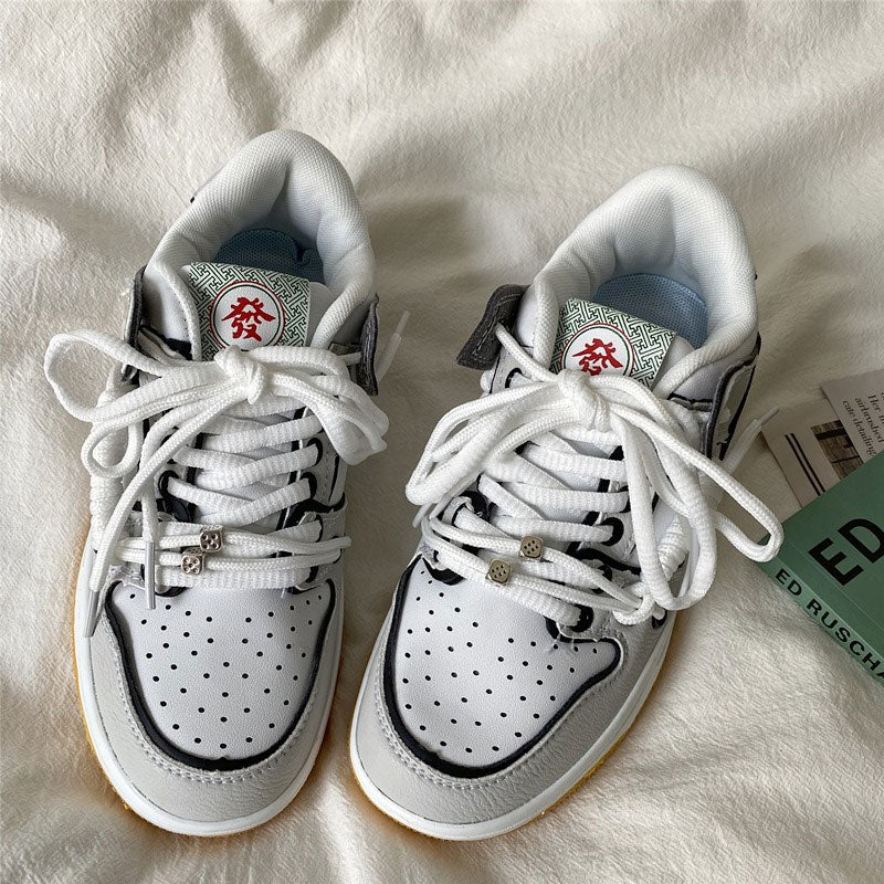 grey Hieroglyph Embroidery Aesthetic Sneakers