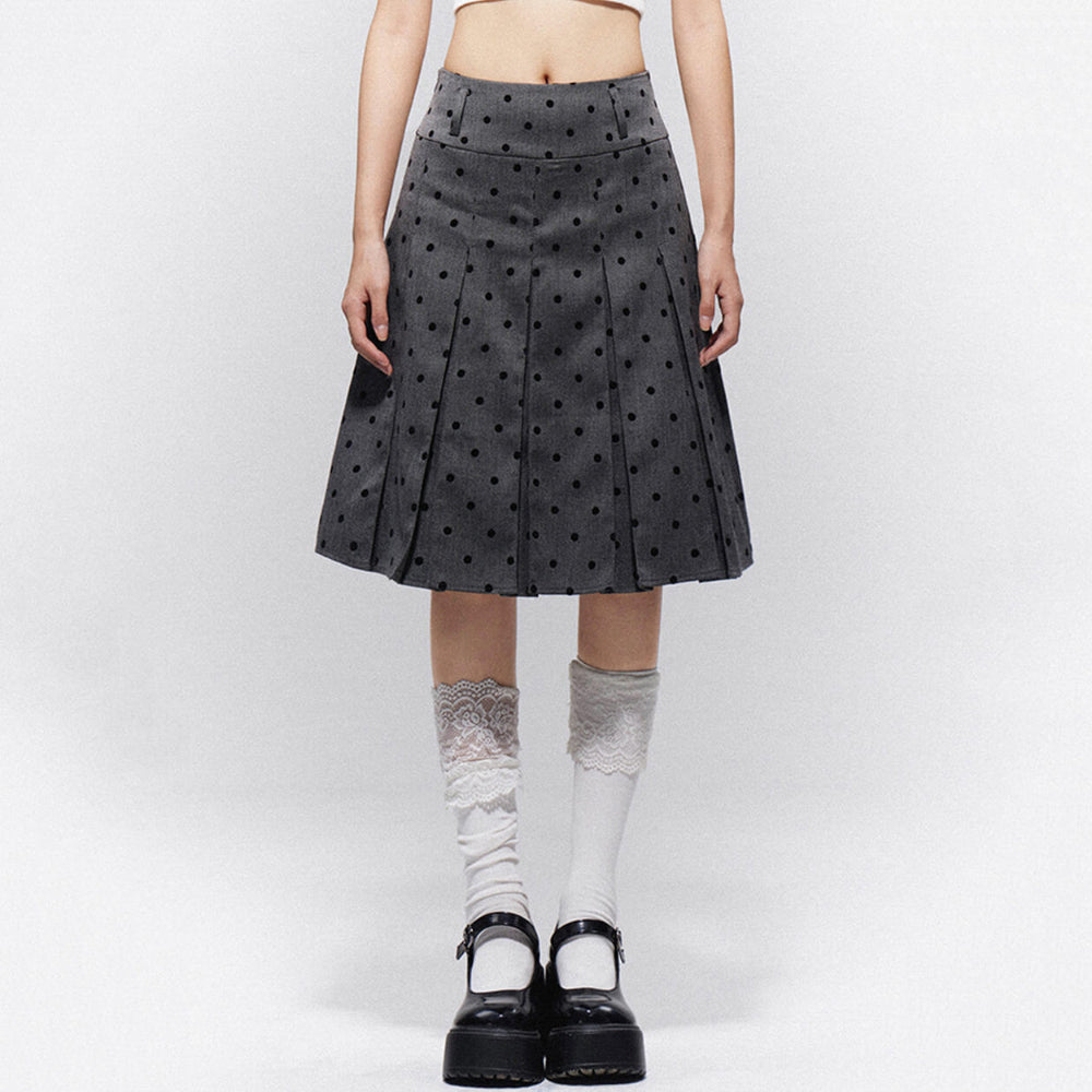 grey polka dot pleated skirt boogzel clothing