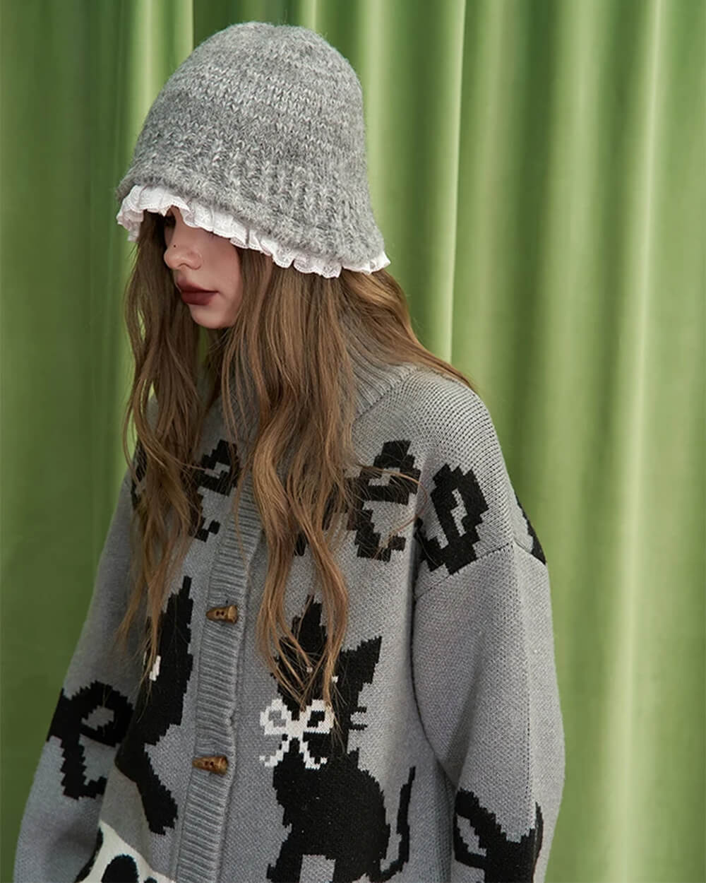 grey knit bucket hat boogzel clothing