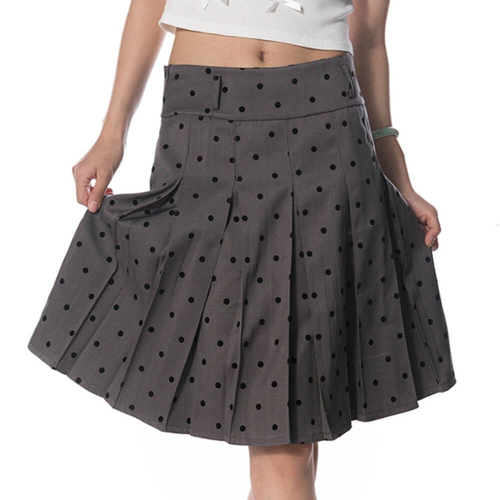 grey polka dot pleated skirt boogzel clothing