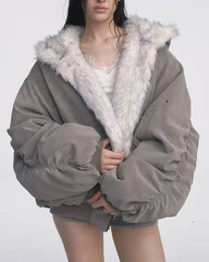 grey reversible fur jacket boogzel clothing