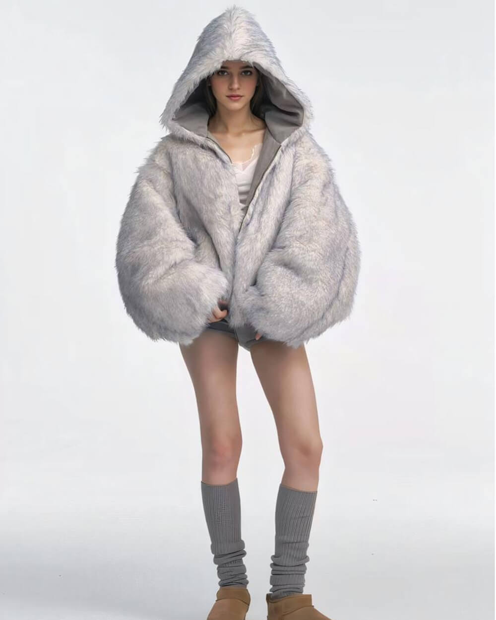 grey reversible fur jacket boogzel clothing