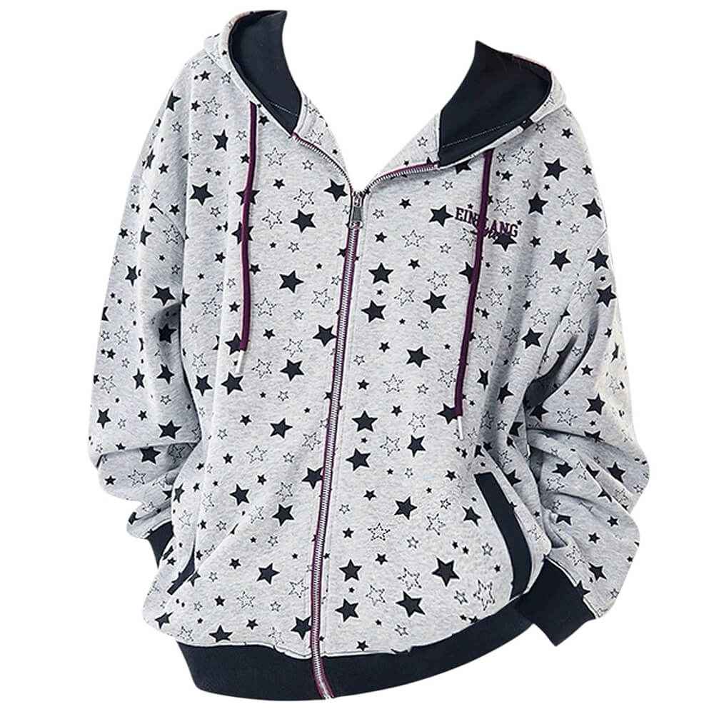 grey star print zip up hoodie boogzel clothing