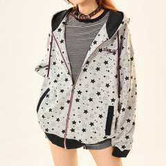 grey star print zip up hoodie boogzel clothing