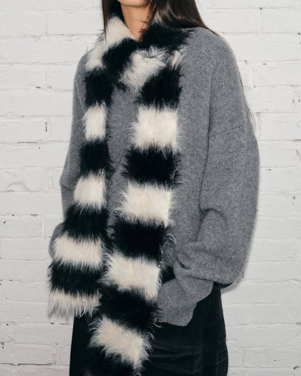 grunge aesthetic fuzzy striped scarf boogzel clothing