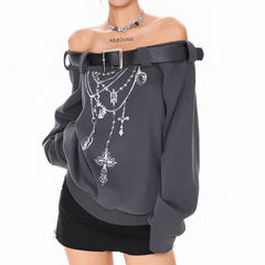 grunge aesthetic off shoulder sweatshirt boogzel clothing