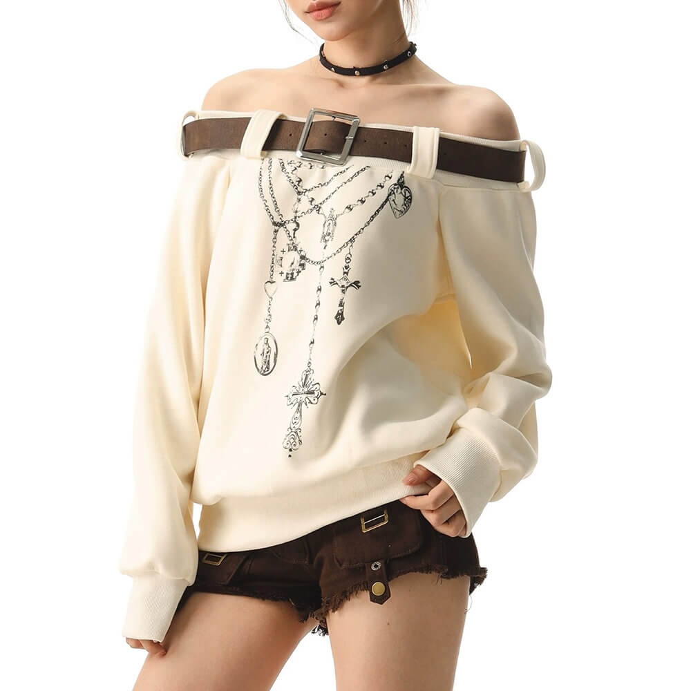 grunge aesthetic off shoulder sweatshirt boogzel clothing