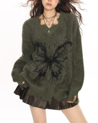 grunge butterfly fuzzy knit sweater boogzel clothing