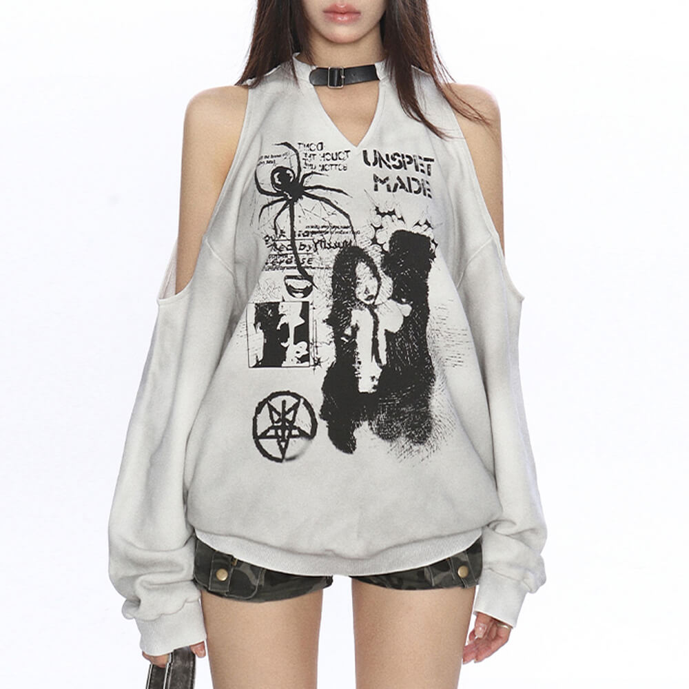 grunge cut out graphic sweatshirt boogzel clothing