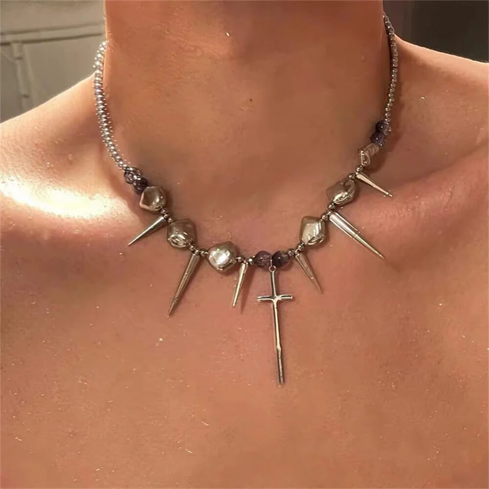 grunge aesthetic cross necklace boogzel clothing