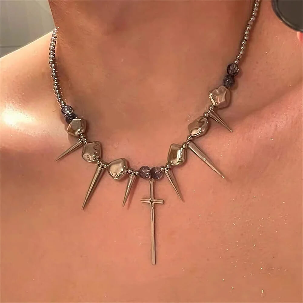 grunge aesthetic cross necklace boogzel clothing