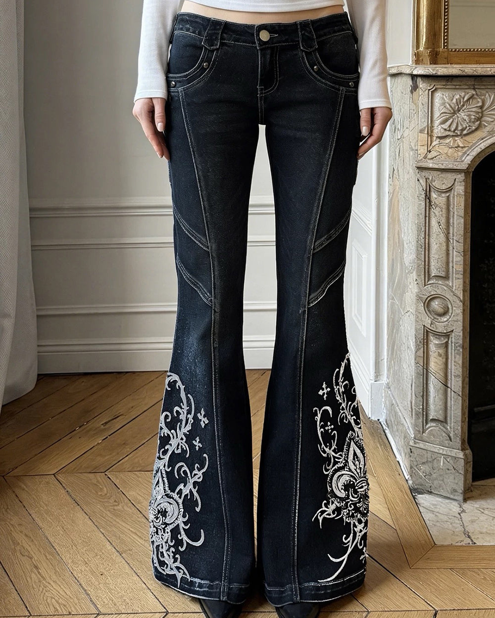 grunge aesthetic flared jeans boogzel clothing
