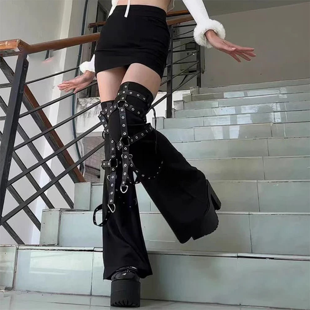 grunge aesthetic flare leg warmers boogzel clothing