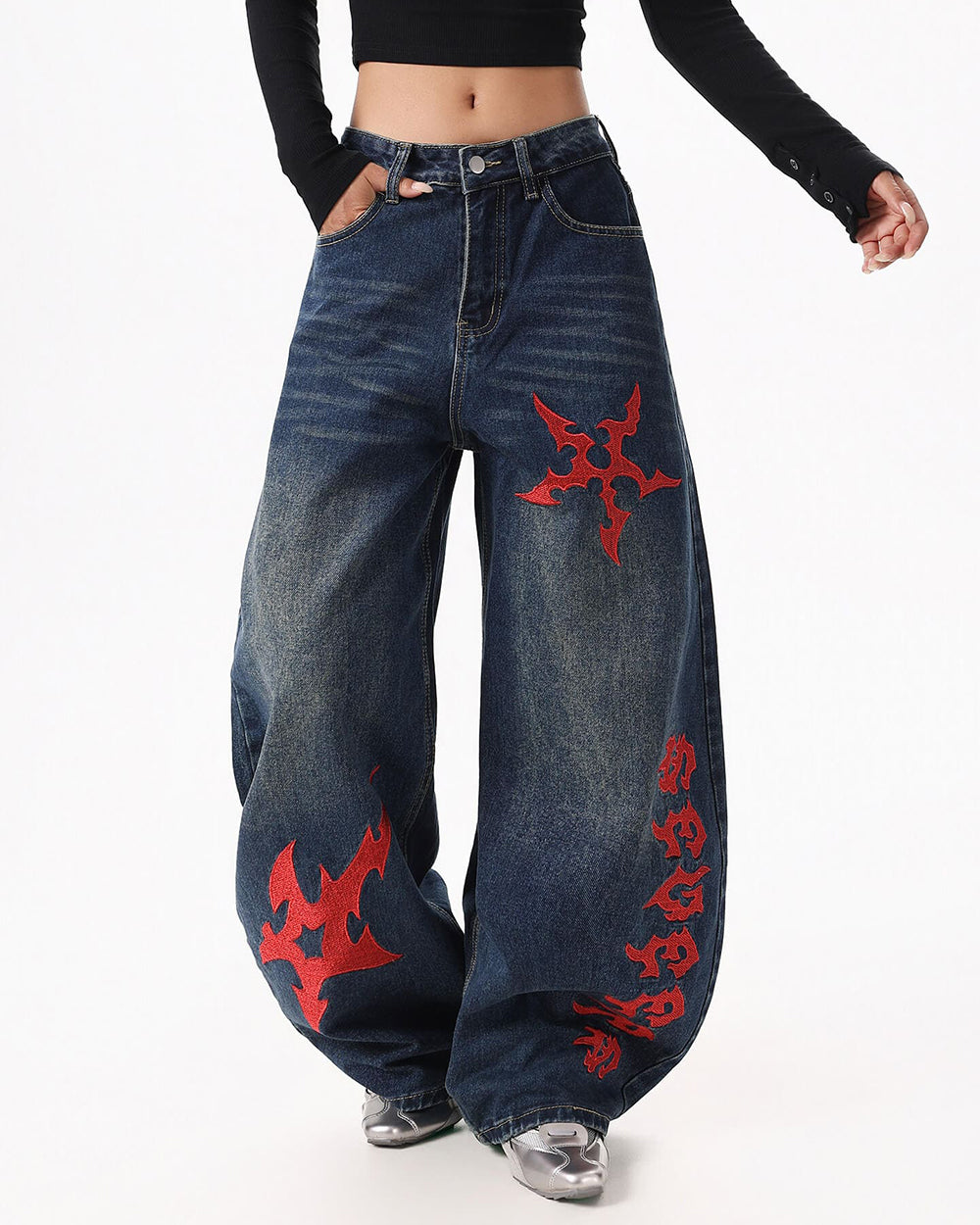 grunge aesthetic wide leg jeans boogzel clothing