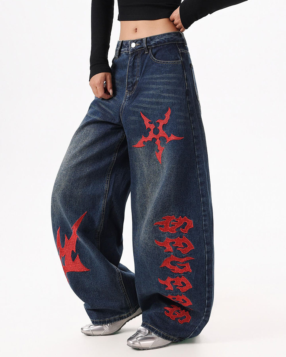 grunge aesthetic wide leg jeans boogzel clothing
