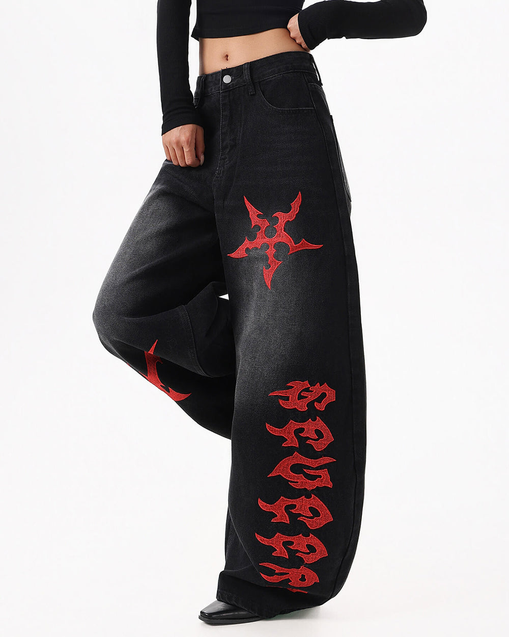 grunge aesthetic wide leg jeans boogzel clothing