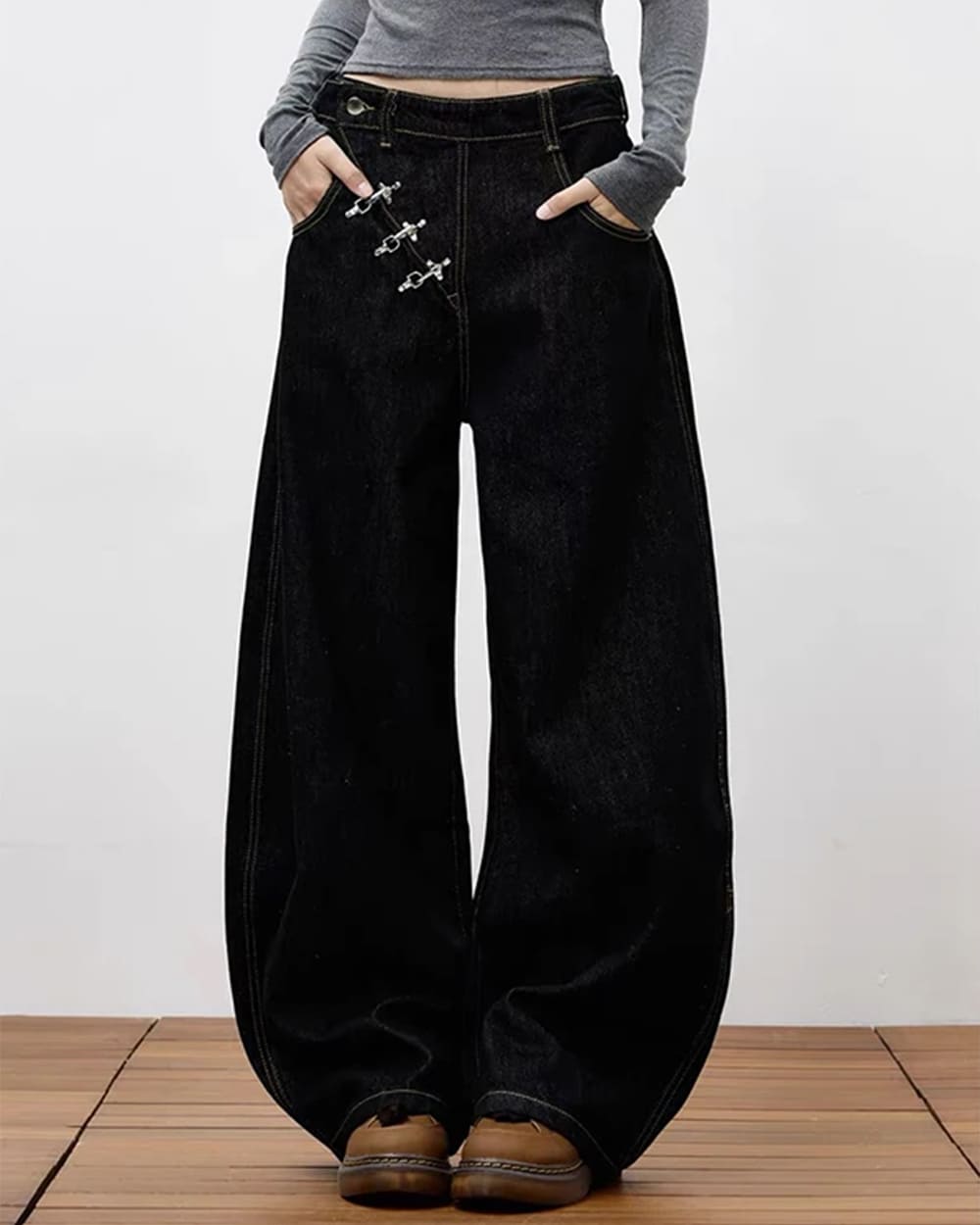 grunge black wide leg jeans boogzel clothing