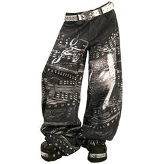 grunge chain print wide pants bogzel clothing
