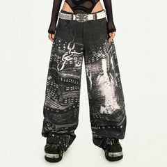 grunge chain print wide pants bogzel clothing