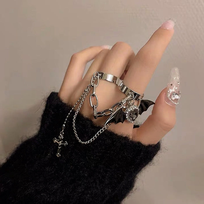 grunge heart cross double ring boogzel clothing