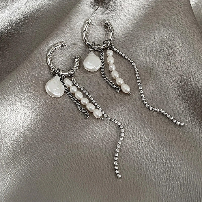 grunge pearl chain tassel earrings boogzel clothing