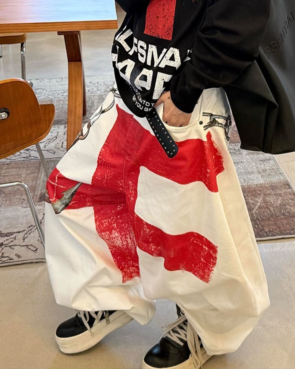 grunge red cross print wide leg pants boogzel clothing