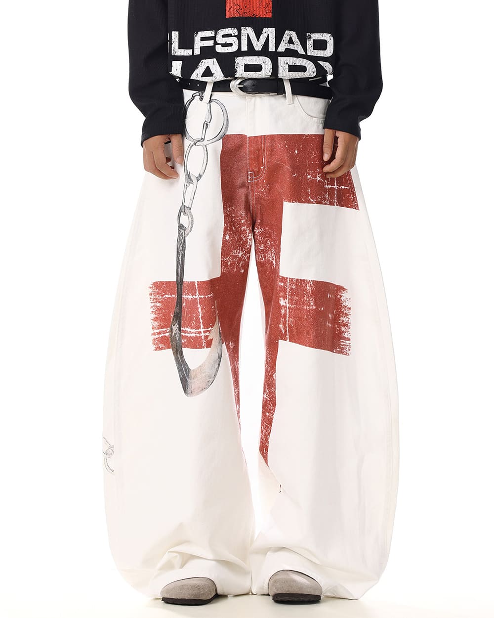 grunge red cross print wide leg pants boogzel clothing