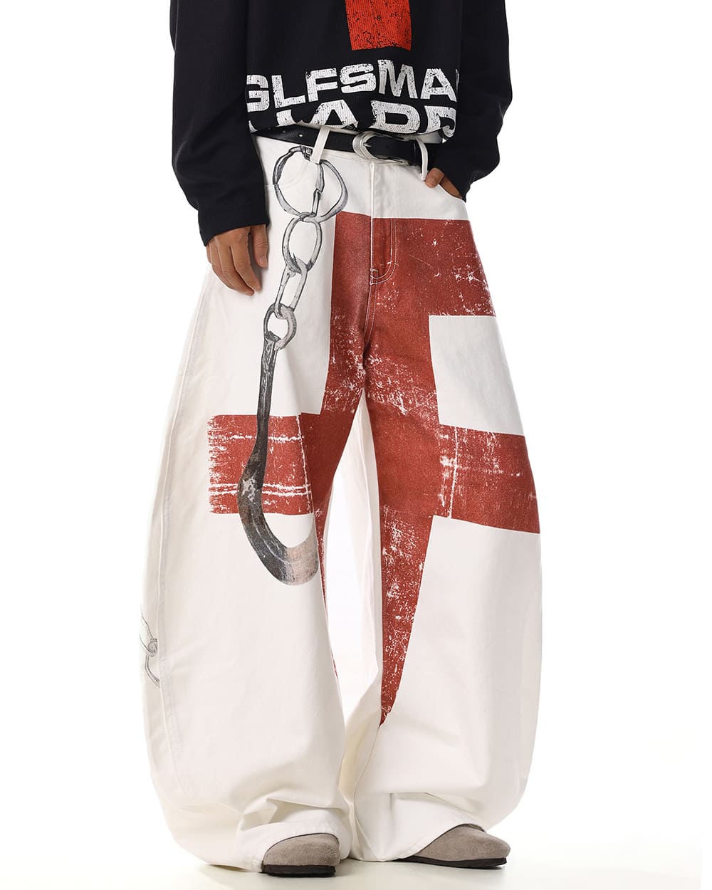 grunge red cross print wide leg pants boogzel clothing