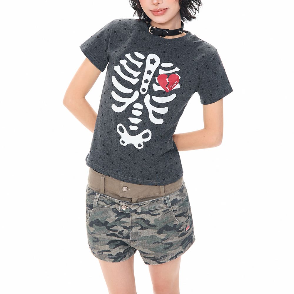 grunge skeleton heart print t-shirt boogzel clothing