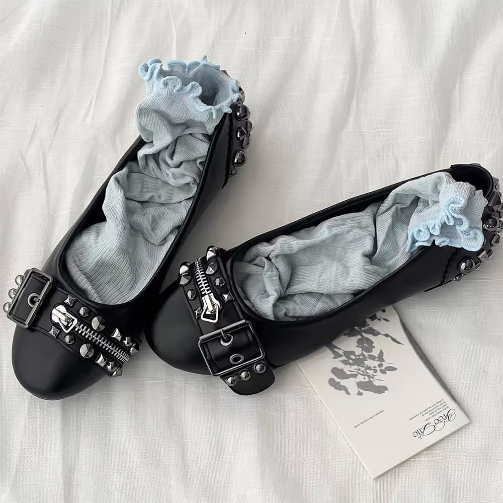 grunge sleaze studded ballet flats boogzel clothing
