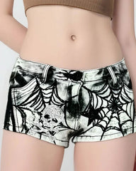 grunge spider web print denim shorts boogzel clothing